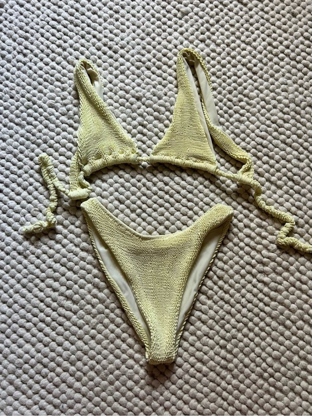 Textured Yellow Tie-Side Bikini Set
